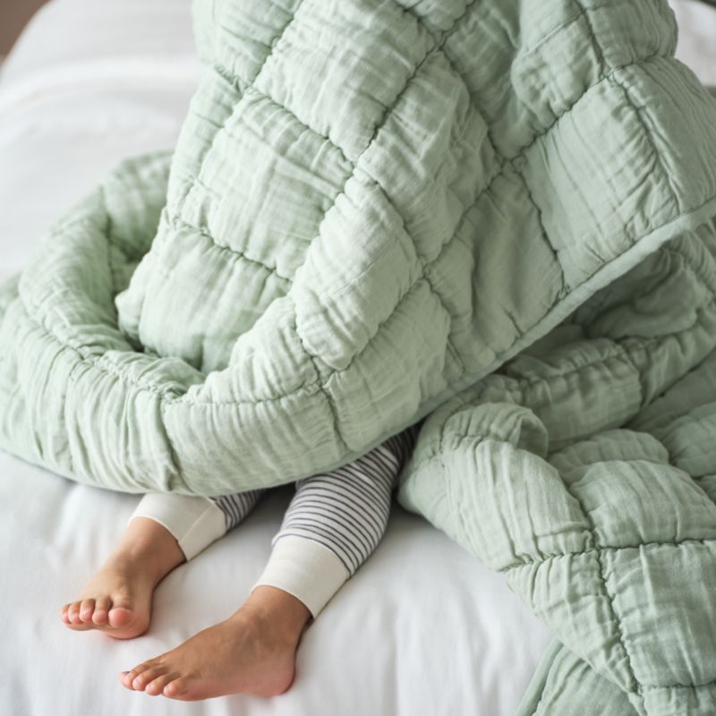 Supersoft Soft Marshmallow Puffy Soft Green 100% Organic Cotton Gauze Kids Full/Queen Quilt - image 1 of 14