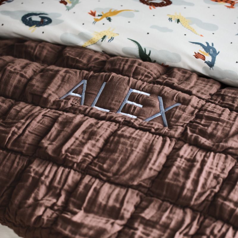 Supersoft Soft Marshmallow Puffy Cacao Brown 100% Organic Cotton Gauze Kids Full/Queen Quilt - image 3 of 14