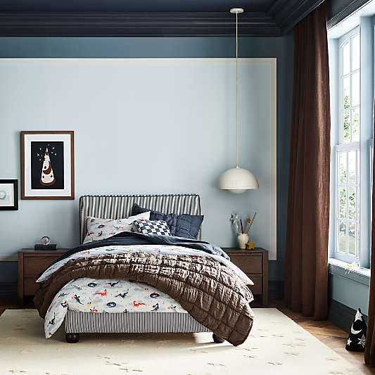 Avery Indigo Stripe Upholstered Kids Bed