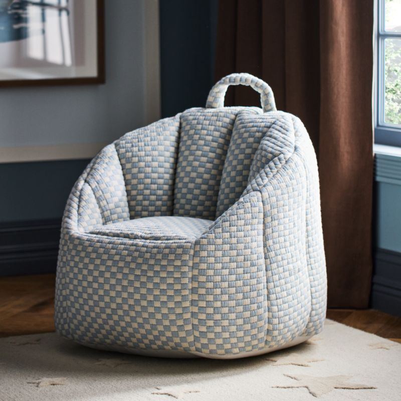 Quinn Sky Blue Checkered Matelass Kids Scallop Lounge Chair - image 3 of 8
