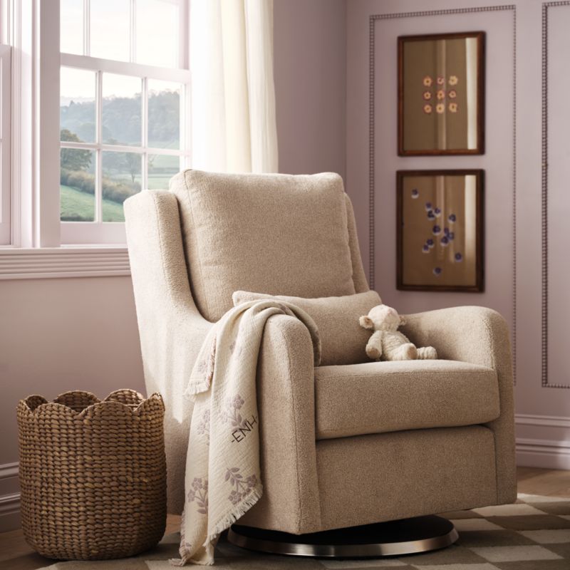Milo Light Brown Sherpa Nursery Swivel Glider with Silver Base - image 3 of 14