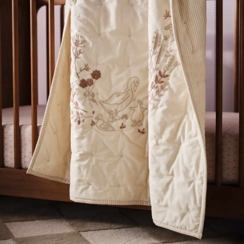Darling Ducklings Embroidered Organic Cotton Baby Crib Quilt - image 1 of 8