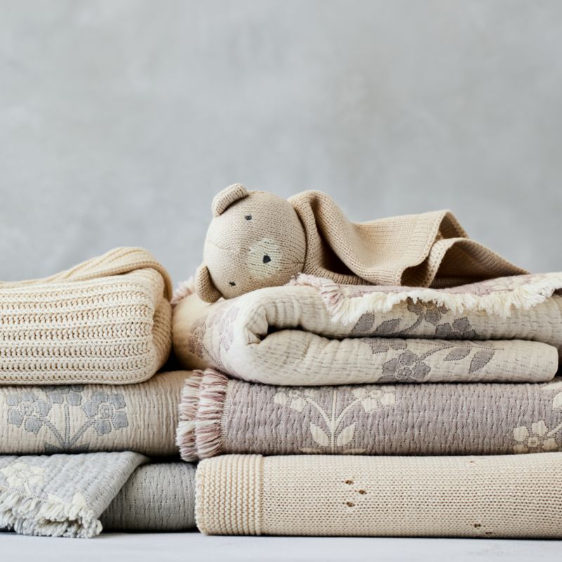 Pointelle Natural Undyed Flecked Organic Cotton Baby Stroller Blanket - image 2 of 8