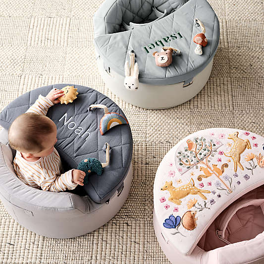 Organic Washable Green Baby Activity Chair with Woodland Baby Rattle Set