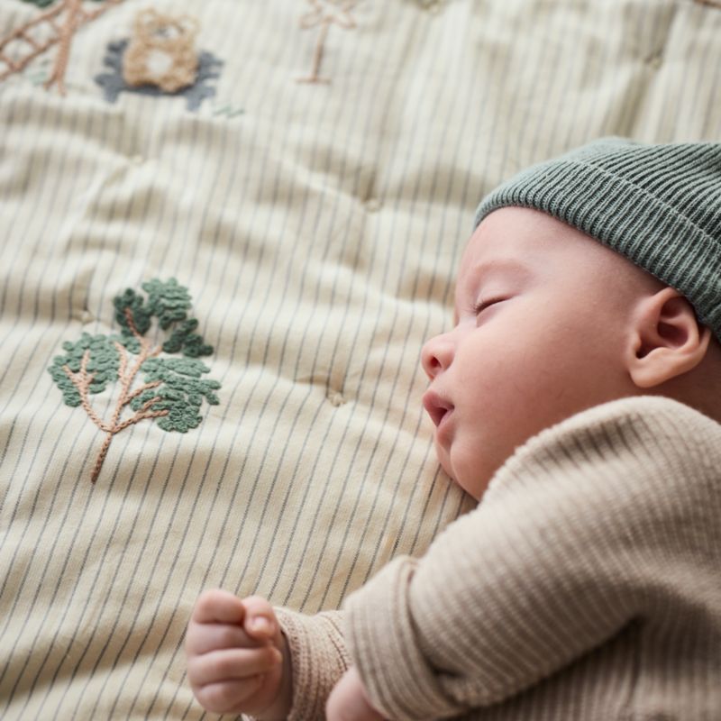 Teddy Train Embroidered Organic Cotton Baby Crib Quilt - image 2 of 8