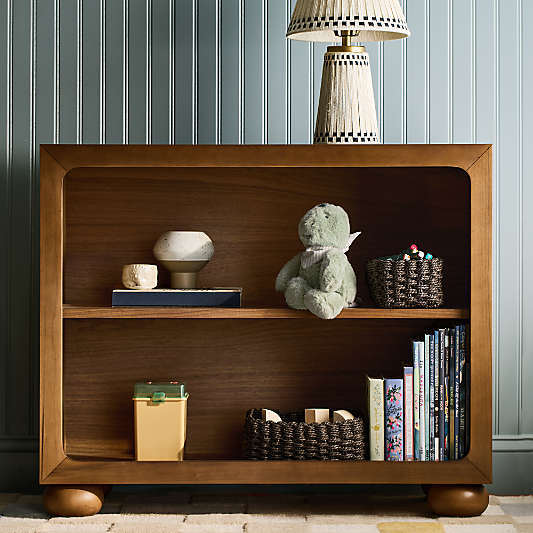 Emery Walnut Wood 2-Shelf Kids Bookcase