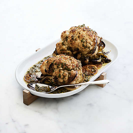 Oven-to-Table Oval Serving Platter with Wood Stand
