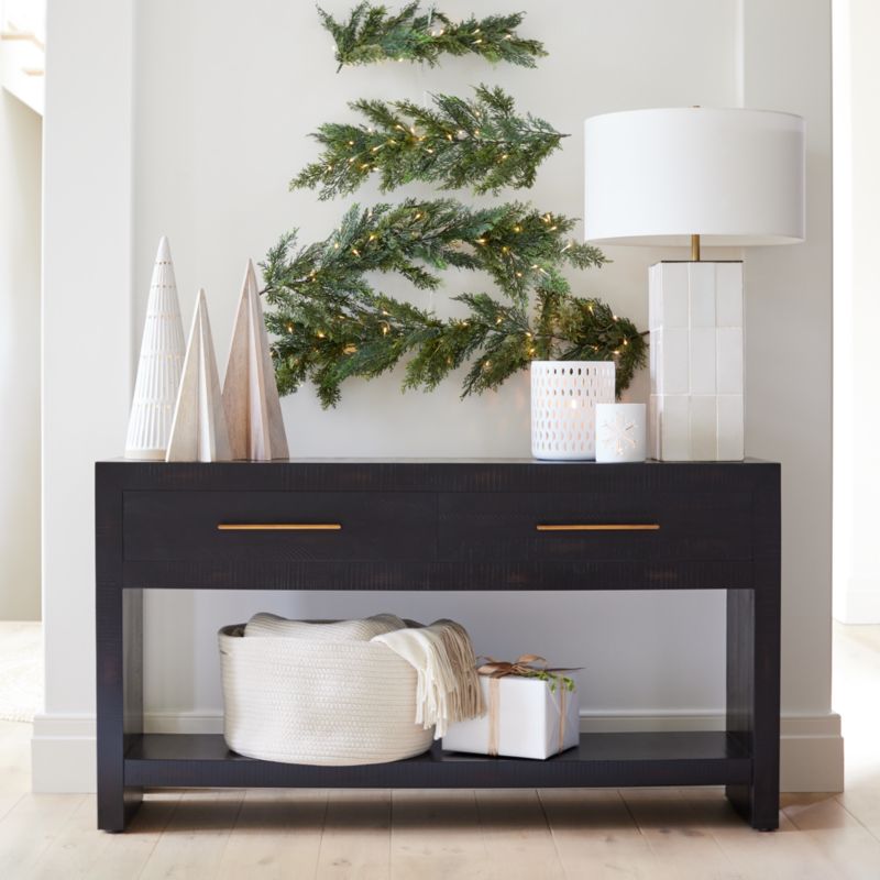 Theo 60" Rectangular Black Acacia Wood Storage Console Table with Shelf