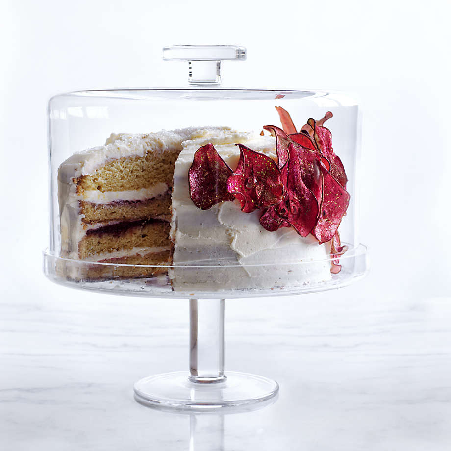 Pedestal cake plate with dome clearance
