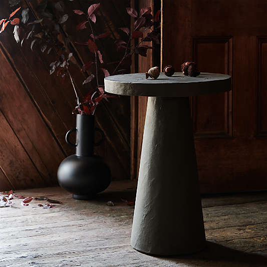 Willy Charcoal Brown Round Pedestal Side Table by Leanne Ford