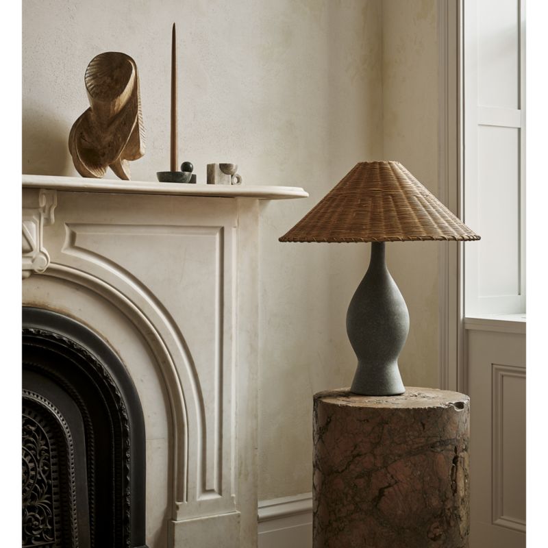 Courbe Green Ceramic Table Lamp with Rattan Shade by Athena Calderone ...