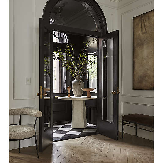 Contemplation 41.5" Round White Travertine and Concrete Entryway Table by Athena Calderone