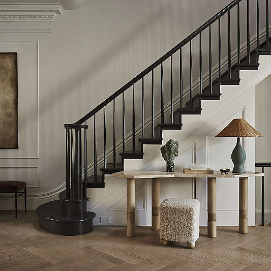 Courbe Green Ceramic Table Lamp with Rattan Shade by Athena Calderone 24.2"