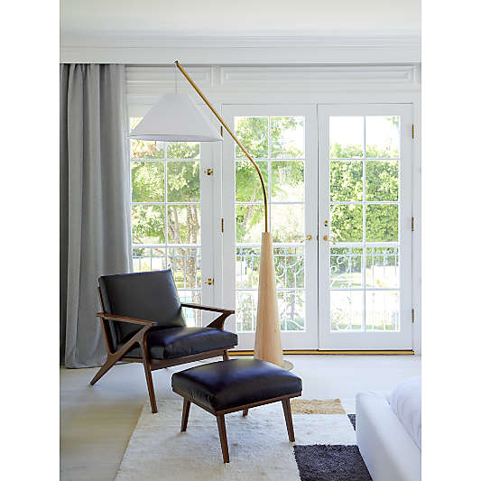 Gibson Wood Hanging Arc Floor Lamp with White Shade 81"