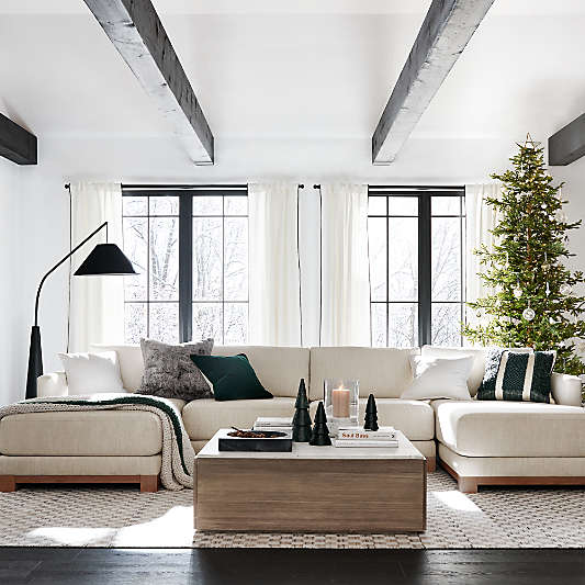 Gather Deep Wood Base 3-Piece U-Shaped Sectional Sofa with Double Chaise Lounge