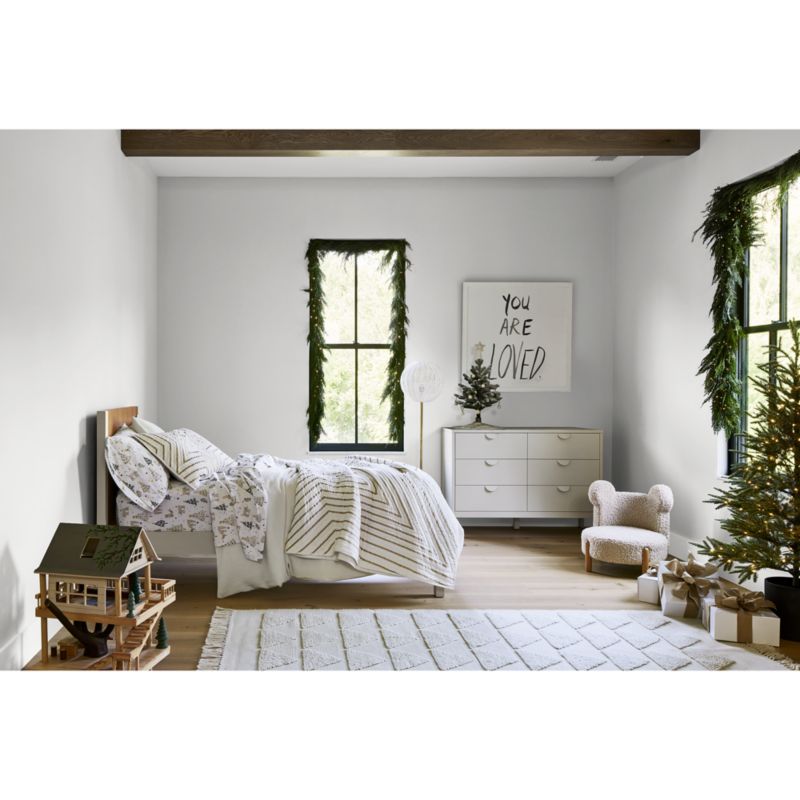 Opie Kids Twin Two-Tone Wood and Linen White Bed