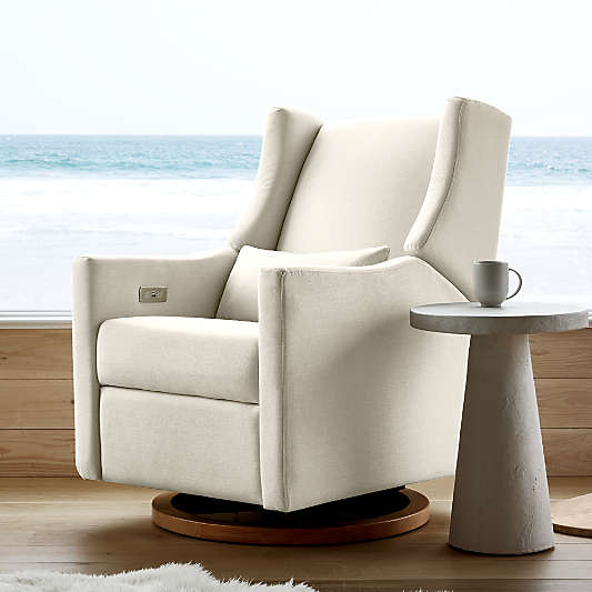 Babyletto Kiwi Cream Nursery Power Glider Recliner Chair with Natural Wood Base