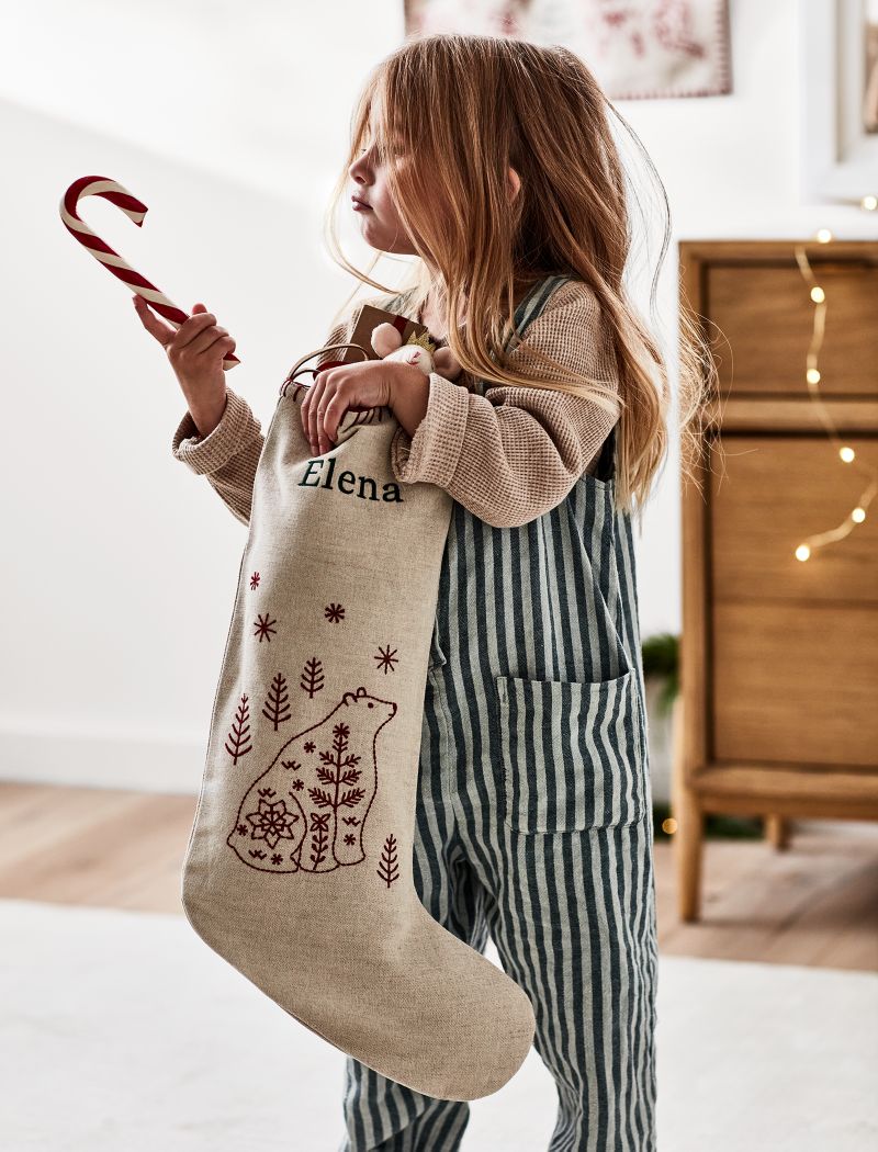 Scandi Heritage Bear Linen Kids Christmas Stocking - image 7 of 10