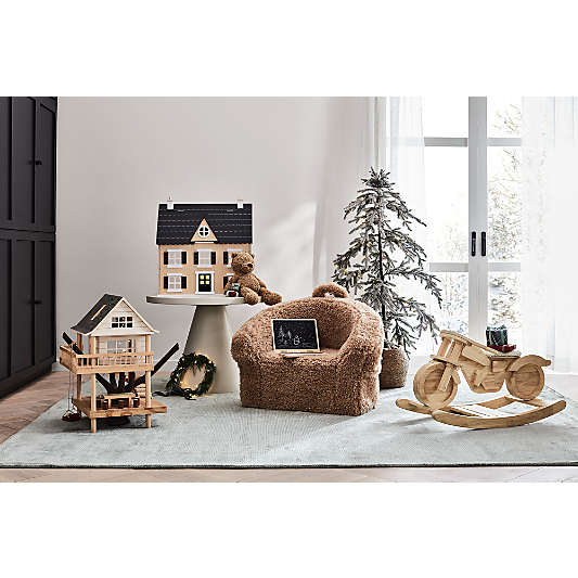 Large Sesame Brown Mongolian Faux Fur Kids Lounge Barrel Chair