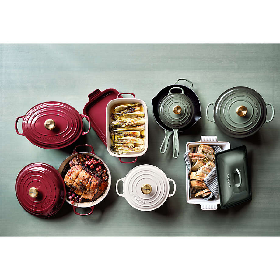 Le Creuset 4 qt. Heritage Rectangular Thyme Ceramic Baking Dish with Lid + Reviews | Crate & Barrel