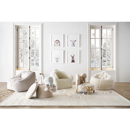 Large Cream White Mongolian Faux Fur Kids Lounge Barrel Chair