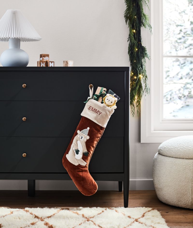 Wonderland Velvet Almond Brown Bear Kids Christmas Stocking - image 3 of 12