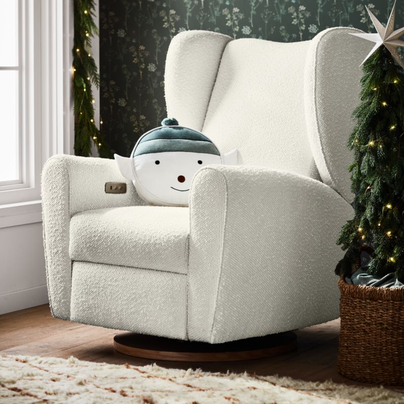 Seesaw Cream Nursery Power Recliner Chair w/ Electronic Control and USB with Metal Base