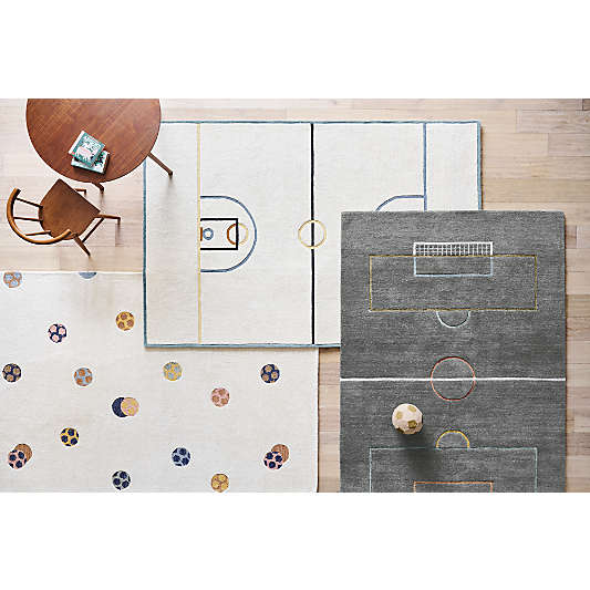 Modern Soccer Field Wool Charcoal Kids Area Rug