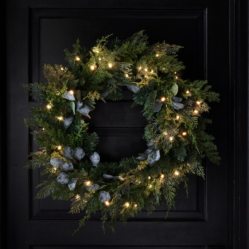 Faux Pre-Lit LED Pine and Eucalyptus Wreath 28" - image 3 of 11