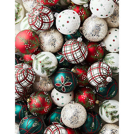 Glitter Pine Ball Christmas Tree Ornament with Red Crystals