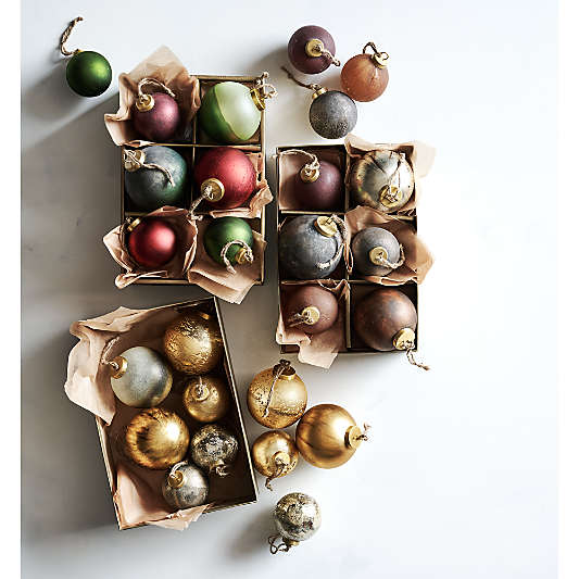 Textured Metallic Glass Ball Christmas Ornaments, Boxed Set of 6