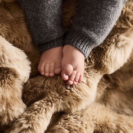 Pucker Ginger Tan Faux Fur Baby Stroller Blanket
