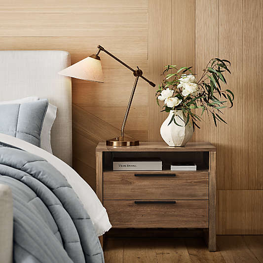 Linea 28" Natural Teak Wood Charging Nightstand