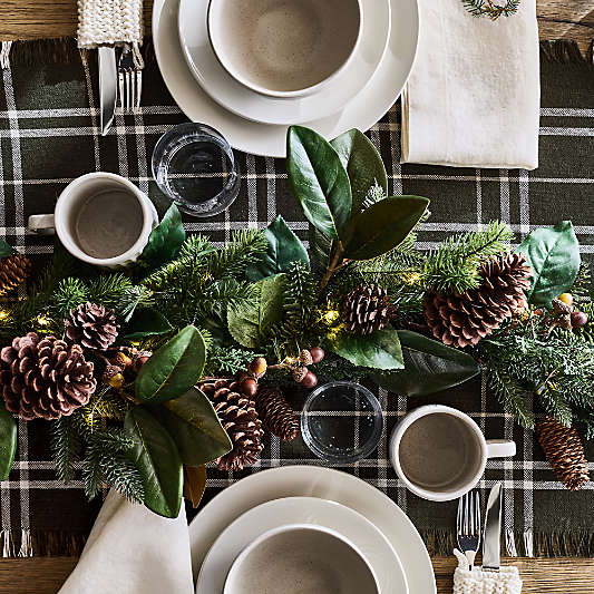 Faux Magnolia and Pinecone Pre-Lit Holiday Pine 28" Wreath and 6' Garland