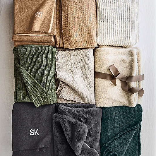 Chunky Wool Fringe Knit 70"x55" Throw Blankets