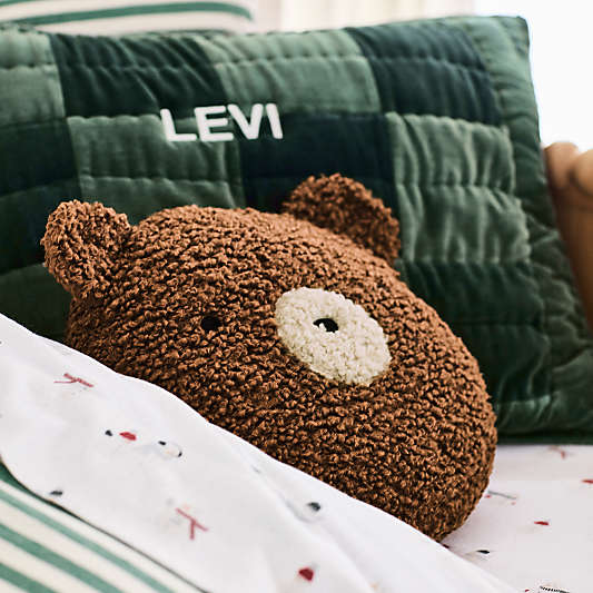 Checkerboard Pine Green Hand-Quilted Organic Cotton Velvet Kids Pillow Sham