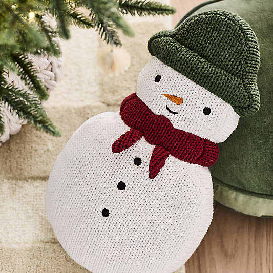 Snowman Knit Kids Christmas Throw Pillow