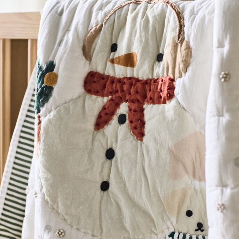 Snow Friends Embroidered Organic Cotton Baby Crib Quilt - image 2 of 8