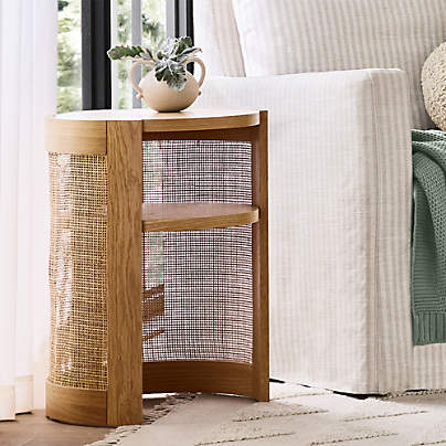 Cane 18" Natural Wood Round Nursery Side Table