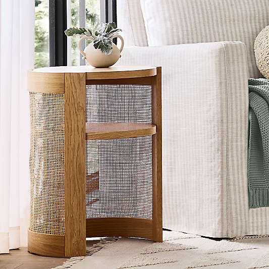 Cane Natural Wood Round Nursery Side Table