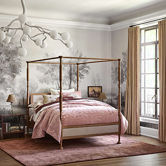 Rachel Hazelnut Wood and Upholstered Kids Canopy Bed with Storage by Jeremiah Brent