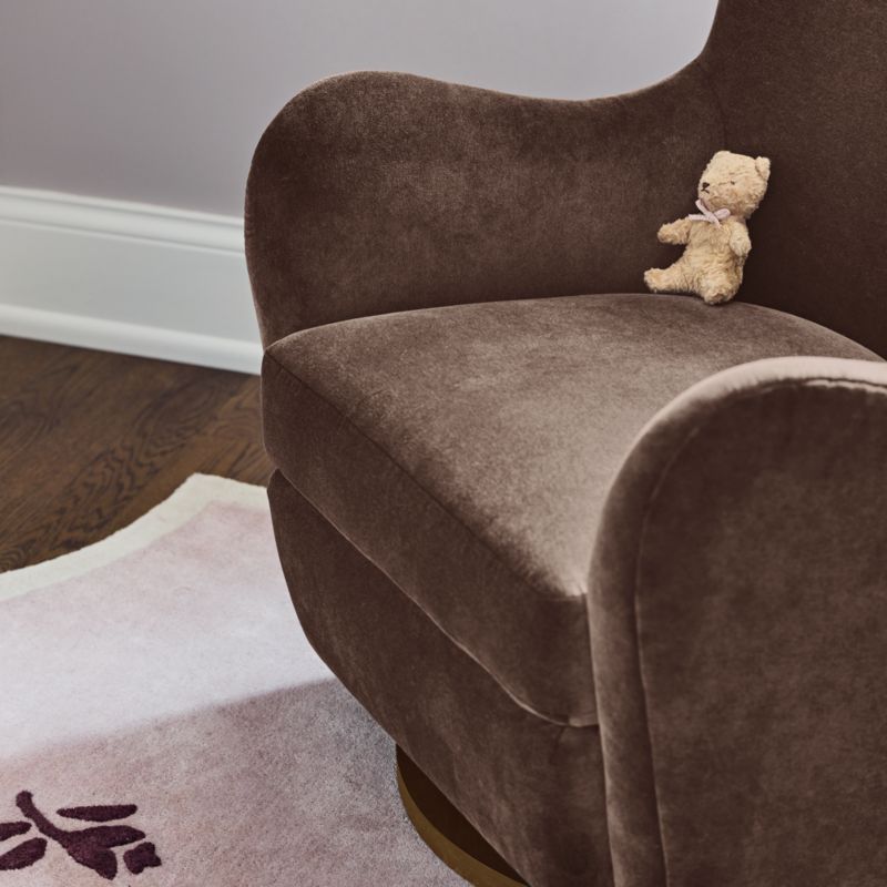 Embrace Chocolate Brown Velvet Swivel Glider Nursery Chair by Jeremiah Brent - image 4 of 9