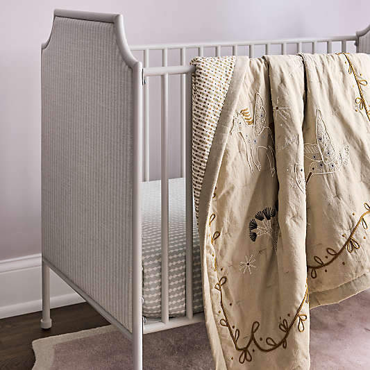 Heritage Metal and Upholstered Cozy Grey Convertible Baby Crib by Jeremiah Brent