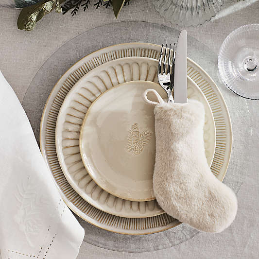 Winter Pinecone White Stoneware Appetizer Plate