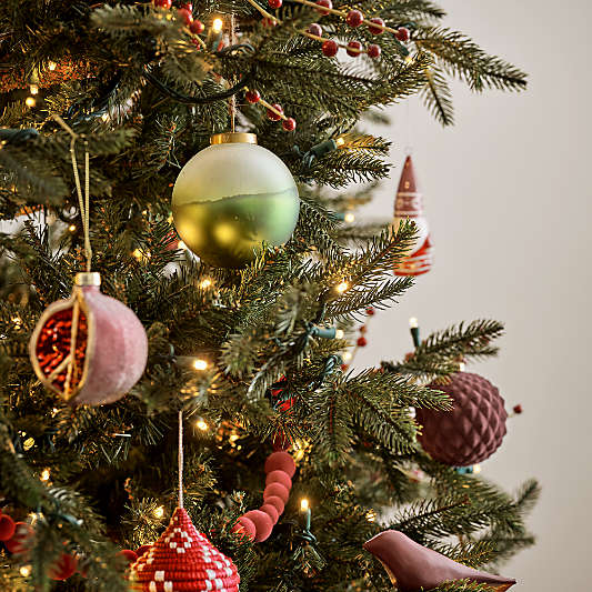 Red and Green Textured Glass Ball Christmas Tree Ornaments, Boxed Set of 6