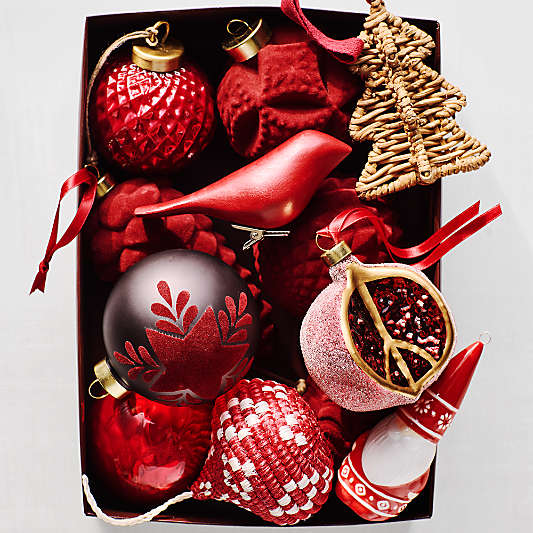 Red Mercury Glass Christmas Ornaments, Set of 6