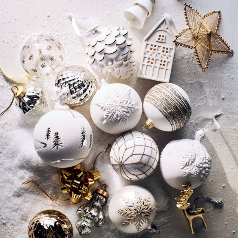 Silver and Gold Glitter Net White Glass Ball Christmas Tree Ornament, Set of 4 - image 1 of 3