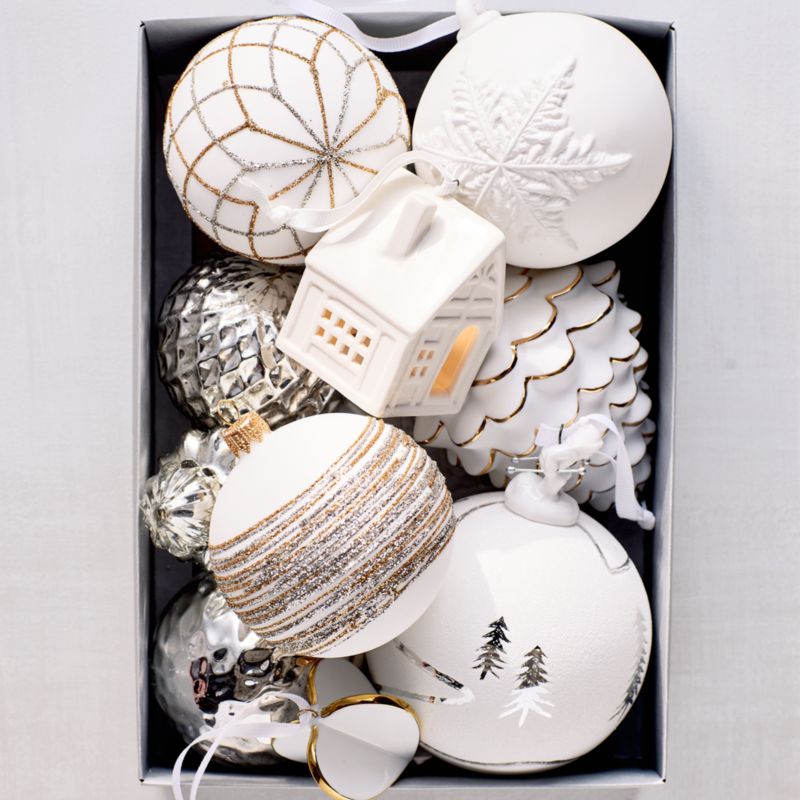 Silver and Gold Glitter Net White Glass Ball Christmas Tree Ornament, Set of 4 - image 2 of 3