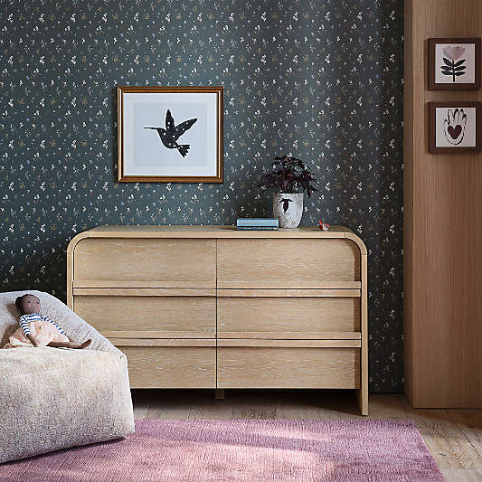 Mira 52" Natural Oak Wood Wide 6-Drawer Kids Dresser