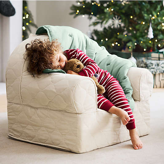 Large Oatmeal Organic Cotton Quilted Corduroy Kids Lounge Nod Chair